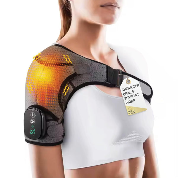 Heated Shoulder Brace for Men & Women - Adjustable Shoulder Support Wrap with Heat Pad & Vibration Electric Massagers - Suitable for Left or Right