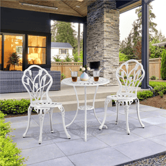 Costoffs 3pcs Patio Bistro Table Set with Umbrella Hole Outdoor Furniture Antique Aluminium Chair Rose Vine Dining Set for Garden Backyard Porch Balcony Lawn Pool