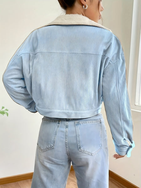 Women'S Short Corduroy And Lamb Jacket for Autumn And Winter, Featuring a Fleece Collar, Versatile Korean-Style Warm Top