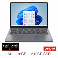 Lenovo Ideapad Slim 3, AMD Ryzen 5, 16GB RAM, 512GB SSD, 14 Inch Laptop, 83K600EKUK