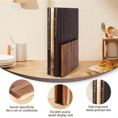 Book-shaped Cutting Board Three-Piece Set with Base | Acacia Wood Kitchen Decorative Cutting Board with Wooden Stand | Ideal for Cheese, Bread, and Deli Display | Multifunctional, Eye-catching Countertop Decoration