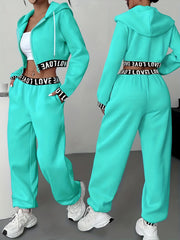 Women'S Autumn And Winter Fashion Two-Piece Set, Featuring a Loose Zip-Up Hoodie And Matching Sweatpants