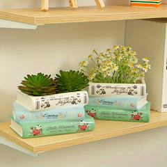 One Creative Three-Tiered Ceramic Book-Shaped Vase, a Unique Ceramic Flower Pot for Home Decoration, Suitable for Living Room, Bookshelf, Fireplace Mantel, And Dining Table Decoration.