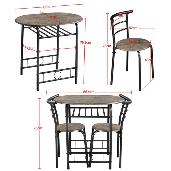 Costoffs 3pcs Dining Table Set with Space Saving Table and 2 Chairs, Modern Kitchen Table Set with Steel Legs and Storage Rack for Kitchens/Balconies/Bedrooms/Apartments/Cafés, Natural/Drift Brown/White