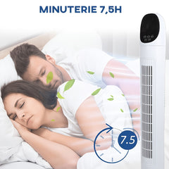 86.36cm Tower Fan, Electric Standing Floor Fan for Cooling with Remote Control, 7.5 Hour Timer LED Display, 65-75 Oscillation, 3 Modes, 3 Speeds, for Home, Office, Living Room, Bedroom, White