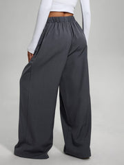 2pcs Women'S Wide-Leg Pants - High-Waisted, Elastic Waistband, Solid Color (Pink & Navy Blue), Loose Fit, Comfortable for Spring/Summer/Fall, Casual & Elegant Style, Allseason Pants | Highwaisted Pants | Elastic Waistband Pants