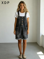2026 New Vintage Washed Denim Overalls Women Distressed Loose Jumpsuit