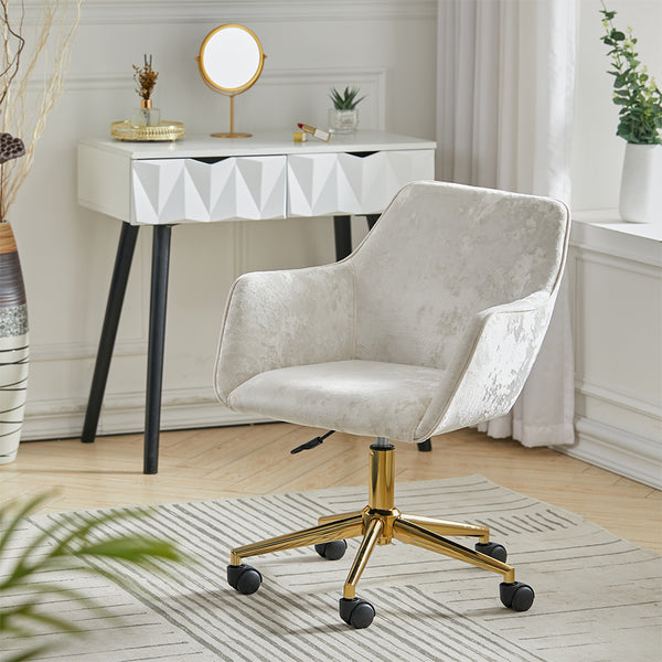 Velvet Office Swivel Chair, Vanity Chair, Pretty Fancy Desk Chair, Office Chair for Girls, 360° Swivel Height Adjustable Reception Chair Gold Base