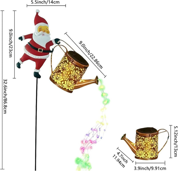 Christmas Santa Solar Kettle Lights, Garden Lawn Decorative Light, Solar Watering Can Garden Lawn Decor with Flowing LED Water, for Outdoor Patio Path Walkway Decoration, Unique Xmas Gifts (A*2)