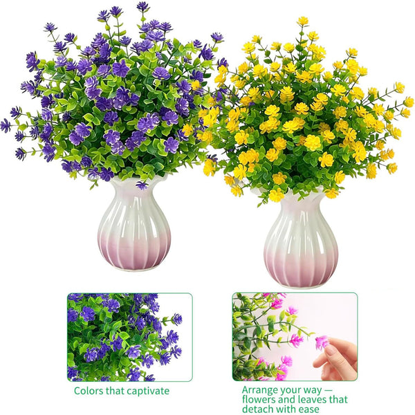 50 Bundles Outdoor Artificial Flowers - Lavender, Camellia, Horsetail Grass, Eucalyptus Leaves And More, UV Resistant Realistic Fake Flowers No Fading. Wedding Party
