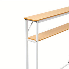 Minimalist Wooden Console Table - Slim Wall-Mounted Single/Double Tier Entryway Shelf with Carbon Steel Frame, Space-Saving Narrow Hallway Table, Bedroom/Living Room Table (80x20cm, MDF Wood + Black/White Metal)