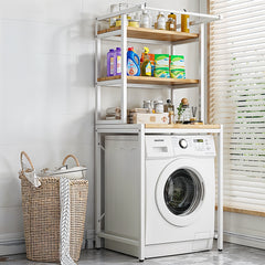 3-Tier Over Toilet Storage Rack, Freestanding Bathroom Laundry Organizer Shelf, Multi-Layer Storage Cabinet for Towels, Detergent, and Plants, White/Black