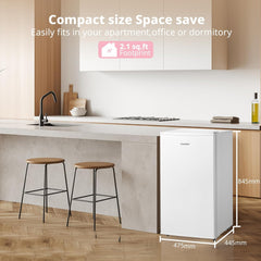 Midea COMFEE' 60 Litre Freestanding Under Counter Freezer – Practical 48cm Upright Model for Compact Spaces Like Offices & Small Kitchens, Adjustable Thermostat, Reversible Door, 4 Star Rating & Drawer – White [Energy Class E]