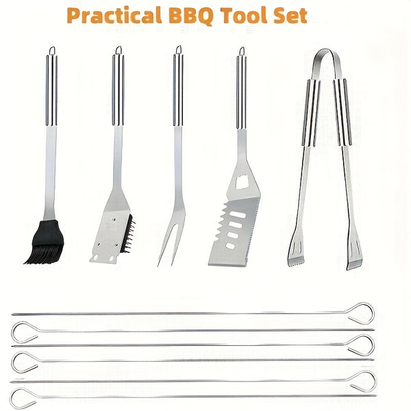 13pcs Stainless Steel Barbecue Cutlery Professional Grill Cutlery In Carry Bag BBQ Grill Tool GrillTools, Portable, Essential Tools for Outdoor Camping Picnic And Barbecue, Meet Your Outdoor Barbecue Needs, Christmas Halloween Gift