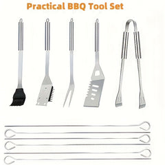 13pcs Stainless Steel Barbecue Cutlery Professional Grill Cutlery In Carry Bag BBQ Grill Tool GrillTools, Portable, Essential Tools for Outdoor Camping Picnic And Barbecue, Meet Your Outdoor Barbecue Needs, Christmas Halloween Gift