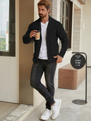 Men'S Solid Cable Knit Cardigan Fall Winter Button-Up Knit Coat
