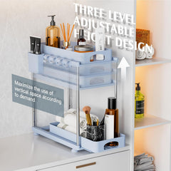 VERIFOST under Sink Organizer (2 Pack), 2 Tier under Sink Organizer, Adjustable Height Cabinet Organizer and Storage, in Blue