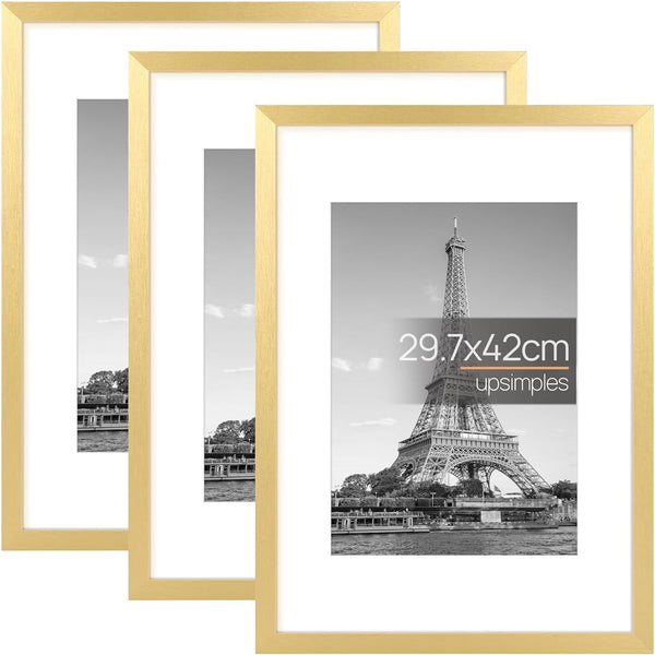 3 Pack A4 Picture Frame, A4 Black Picture Frames 21 X 29,7 Cm, Frame Wall Hanging Landscape or Portrait Orientation