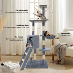 Cat Tree Scratching Post, Stable Structure KittenActivity Centre Pet Toy Scratcher, Tall Cat Furniture Climbing Tower for Indoor Cats, Grey
