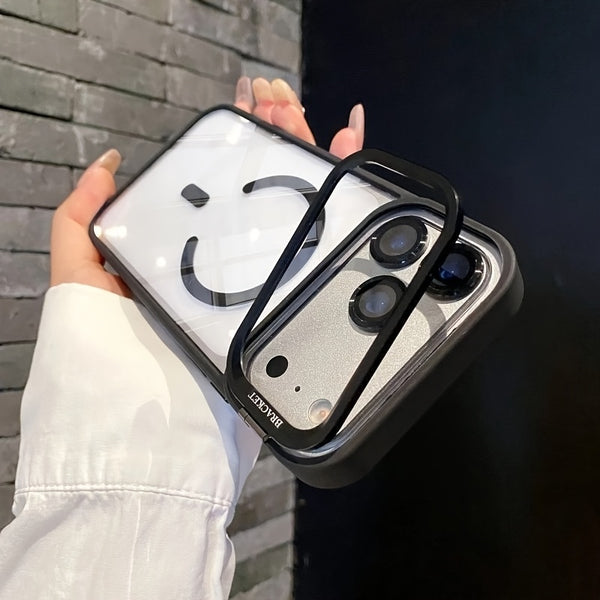 Phone Case: Luxury Magnetic Phone Case with Metal Camera Stand, Clear Transparent Shockproof Cover with Detachable Lens Film, Compatible for iPhone 17 Pro Max/16/15/14/13 Series