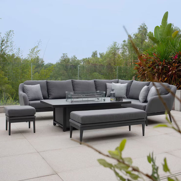Harbour Lifestyle Luna Corner Patio Set with Rising Firepit Table (Right Hand) + Cover