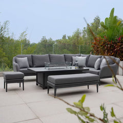 Harbour Lifestyle Luna Corner Patio Set with Rising Firepit Table (Right Hand) + Cover