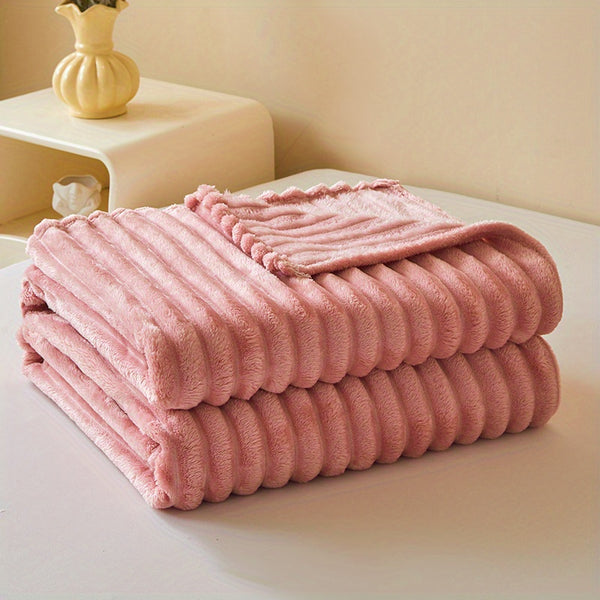 Premium Polyester Ribbed Throw Blanket Ultra Soft Faux Rabbit Fur Warm Lightweight Blanket for Home Office Camping All Seasons UK Brand Fast Delivery