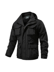 Detachable Windbreaker Hooded Jacket, Men's Casual Multi Pocket Cargo Jacket Vest for Outdoor Activities