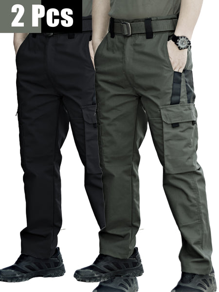 2pcs Men's Tactical Cargo Pants, Durable Multi-Pocket Work Pants for Outdoor Construction Work, Hiking And Trekking, Casual Tactical Pants | Adjustable Waist Pants | Hiking Gear (No Belt)