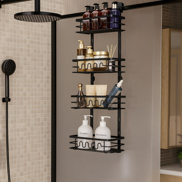 Over Door Pantry Organiser – 4 Tier Adjustable Storage Rack with Removable Baskets – Heavy Duty Metal Hanging Door or Wall Mount Spice Rack for Kitchen, Bathroom & Utility Room – Space Saving