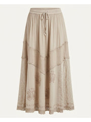 Women'S Indian Boho Maxi Skirt, Embroidered Drawstring Tiered Skirt 18654