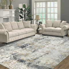 200x300cm Large Modern Abstract Rugs Living Room Non-slip Area Rug Short Pile Faux Bedroom Carpet Lightweight Washable Minimalist Floor Mat for Living Room Bedroom Office Decor, Gray Golden,