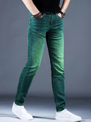 Men'S Jeans, Elastic, Easy, Denim Trousers, Slimming, Slim Fit, Green Men'S Clothing, Multi-Process Men'S Pants, Suitable for All Seasons