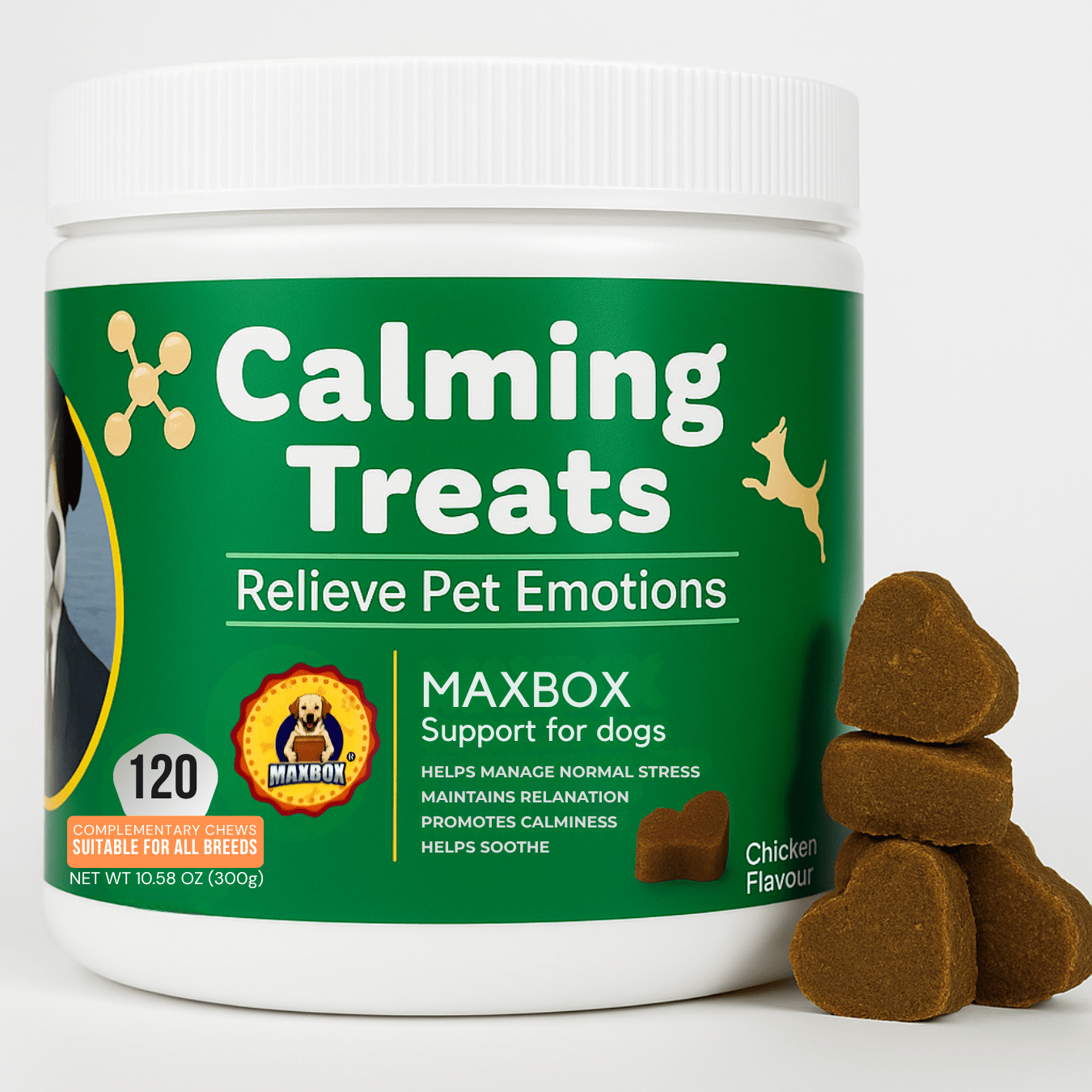 MAXBOX Dog Calming Treats - Calming Dog Treats，120 Soft Chews for Dogs ，Dog Calming & Stress Relief Chewable Tablets For Dog