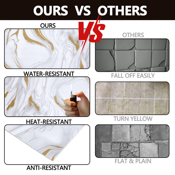 10/20/30/40PCS Marble Effect Tile Stickers 30x60cm - Self Adhesive PVC Wall Panels, Waterproof & Oil-Proof for Kitchen Backsplash, Bathroom & Bedroom Decor