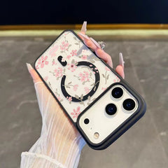 A Magnetic Phone Case with Small Pink Floral Designs, Compatible with for iphone Models 11 Through 17, Including Pro And Plus Versions. It Offers Complete Lens Protection And Is an Aesthetic Accessory with a Stylish Cover And High-Quality Print.