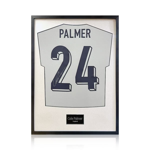 Cole Palmer Signed Framed England Football Shirt in 2 Options: White or Black Mount