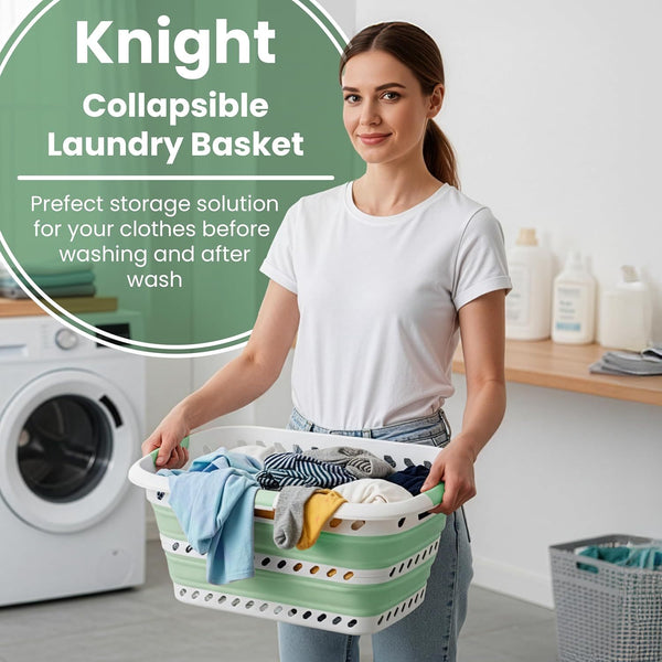 KNIGHT Collapsible Laundry Basket 42L–Foldable Washing Basket with Handles, Large Space-Saving Basket for Clothes – Multipurpose Laundry Hamper & Collapsible Washing Baskets for Laundry (Green)