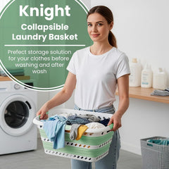 KNIGHT Collapsible Laundry Basket 42L–Foldable Washing Basket with Handles, Large Space-Saving Basket for Clothes – Multipurpose Laundry Hamper & Collapsible Washing Baskets for Laundry (Green)