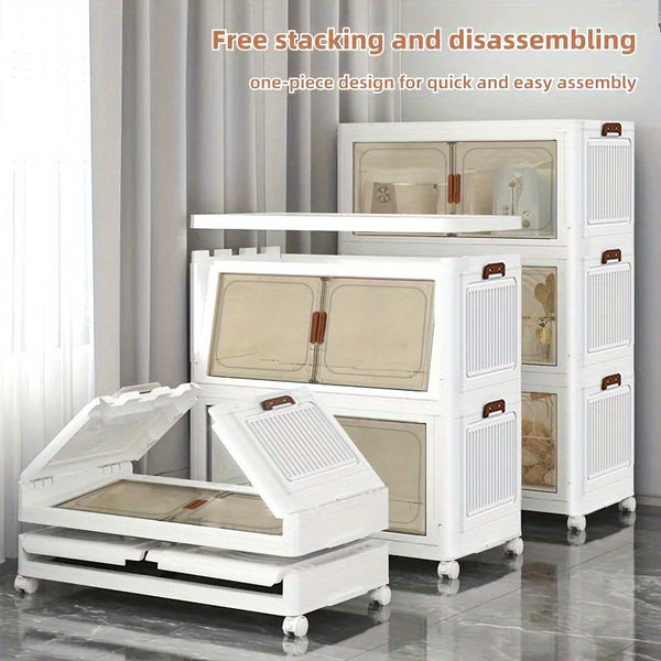 2/3/4/5 Layer Stackable Storage Bins with Lids | Closet Storage with Doors, Large Plastic Storage Boxes with Wheels, Folding Lockers for Bathrooms, Kitchens, Camping, and Offices - Modern Style by VOOVA