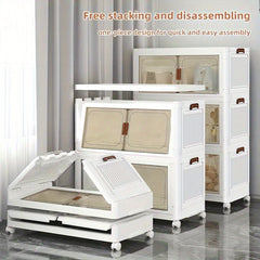 2/3/4/5 Layer Stackable Storage Bins with Lids | Closet Storage with Doors, Large Plastic Storage Boxes with Wheels, Folding Lockers for Bathrooms, Kitchens, Camping, and Offices - Modern Style by VOOVA