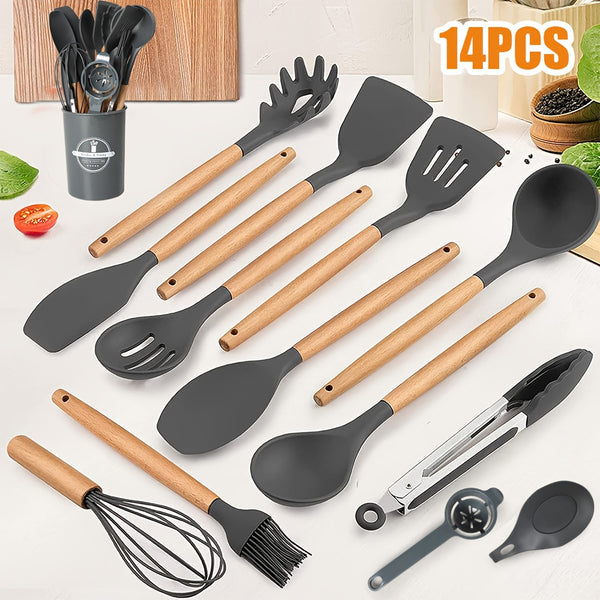 14/28/42pcs Cookware Set with Ergonomic Black/Yellow Non-Slip Handle - Complete Kitchen Utensil Collection for Baking, Grating, Slicing, Mixing, Serving - Dishwasher Safe & Space-Saving Design, Small Cooking Utensils