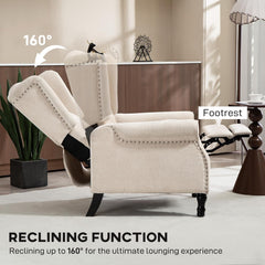 HOMCOM Recliner Armchair, Vintage Reclining Chair with Nail Head Trim, Wingback Chair with Button Tufted Back and Footrest, for Living Room, Beige