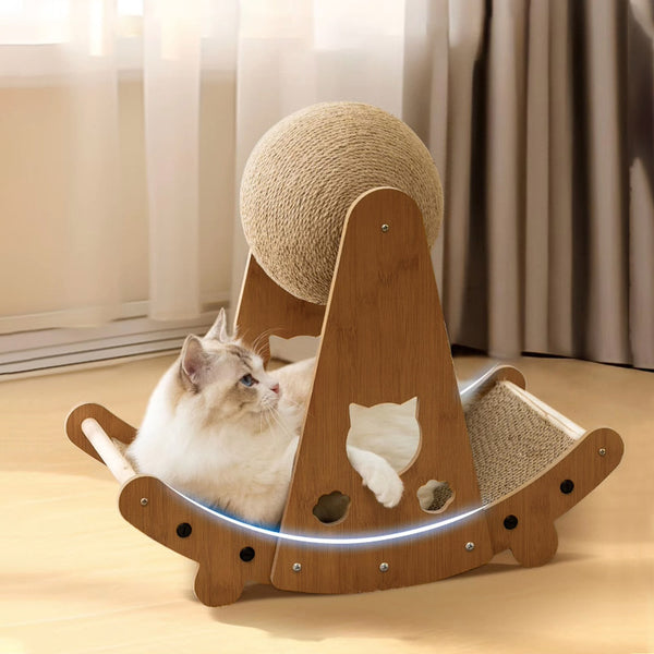 Cat Ball Scratcher with Solid Wood Stand Interactive Climbing Frame for Indoor Cats Durable Handwrapped Protecting Furniture Fun Exercise for Kittens and Pets