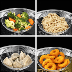 AEX Stainless Steel ladle Frying Spoon Strainer with Wood Handle Pasta Strainer Wooden Spoons Cooking Utensils for Kitchen Cooking Frying Food Ladle Spider Skimmer Mesh Strainer Skimmer Frying Spoons Spider Strainer Skimmer Wire Skimmer Ladle Kitchen Uten