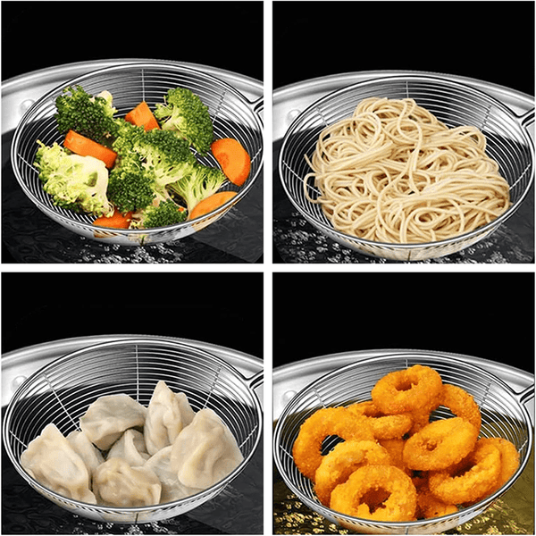 AEX Stainless Steel ladle Frying Spoon Strainer with Wood Handle Pasta Strainer Wooden Spoons Cooking Utensils for Kitchen Cooking Frying Food Ladle Spider Skimmer Mesh Strainer Skimmer Frying Spoons Spider Strainer Skimmer Wire Skimmer Ladle Kitchen Uten