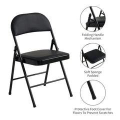 Set of 6 Folding Chairs, Faux Leather Foldable Chairs with Metal Frame and Padded Seat, Easy to Fold and Store for Home, Office, Dining and Reception