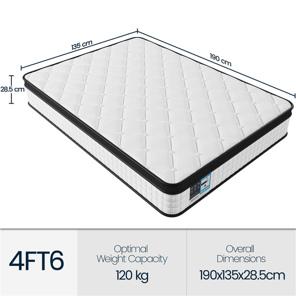 Costoffs Bed Mattress, Single/Double Bed Mattress Memory Foam and Pocket Spring Hybrid Mattress with 3D Breathable Fabric, Medium Soft to Medium Firm Support Mattress, Roll-Up Packaging for Bedroom, White