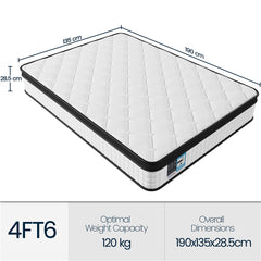 Costoffs Bed Mattress, Single/Double Bed Mattress Memory Foam and Pocket Spring Hybrid Mattress with 3D Breathable Fabric, Medium Soft to Medium Firm Support Mattress, Roll-Up Packaging for Bedroom, White