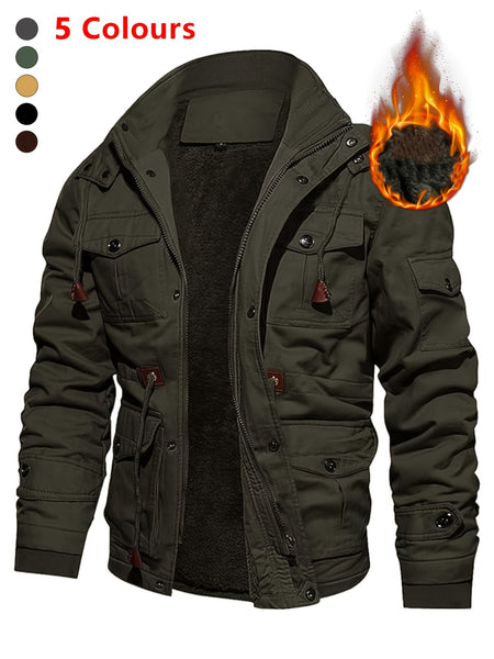 Men'S Thick Mid-Length Jacket with a Hood, Winter Parka for Warmth, Suitable for Outdoor Casual Wear, Featuring a Zip And Multiple Pockets, with a Removable Hat
